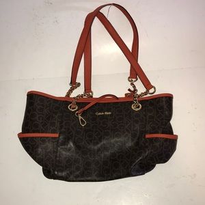 Calvin Klein monogram brown orange trim handbag